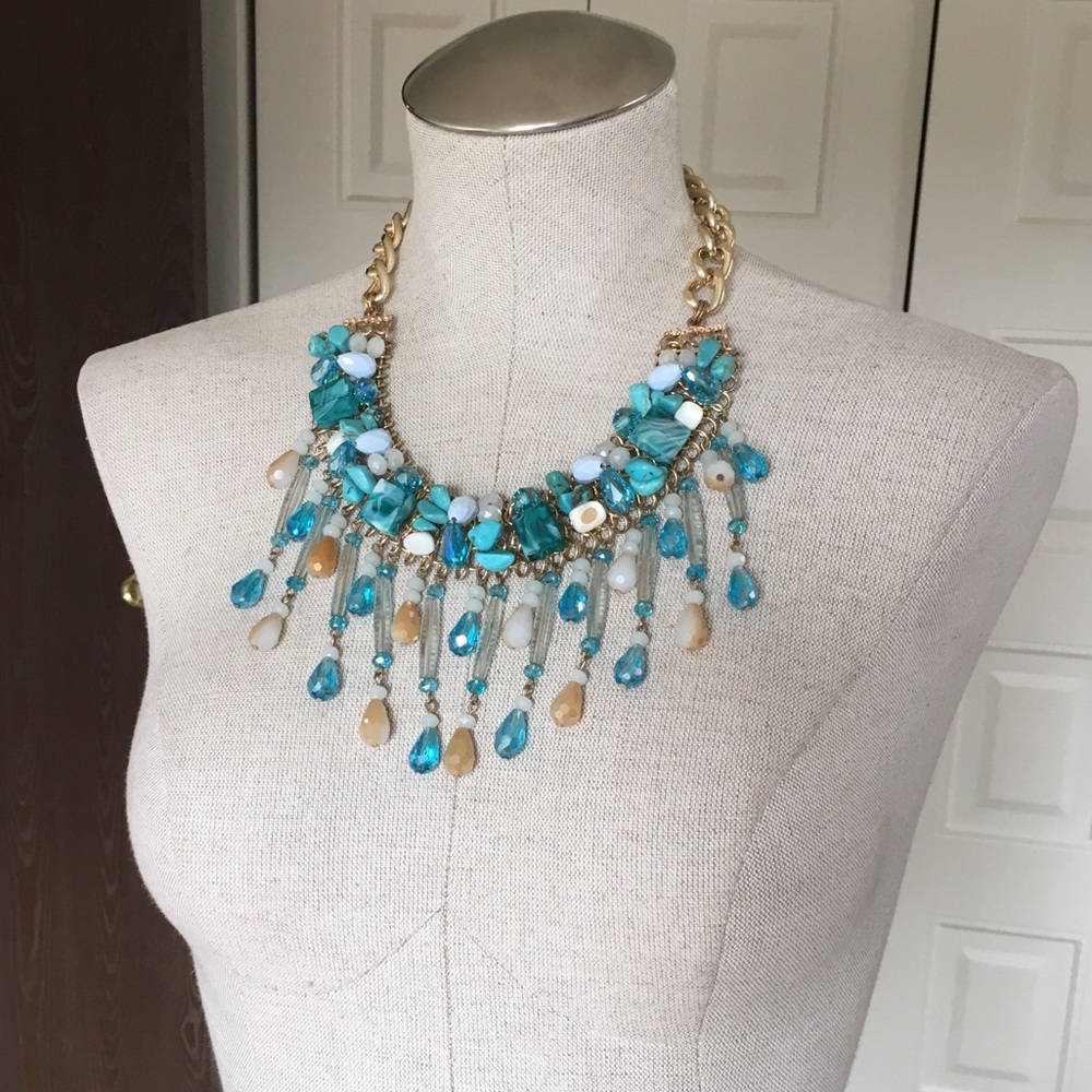 Chunky Turquoise Beaded Statement Necklace